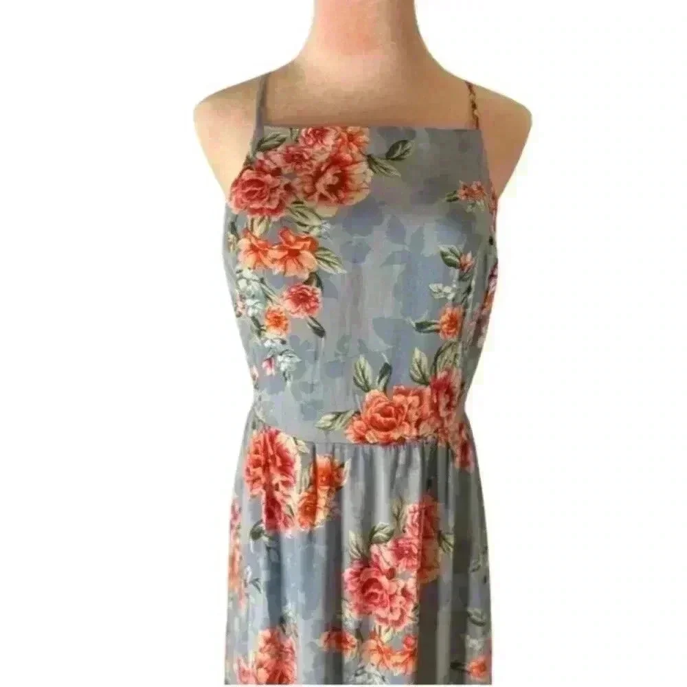 Band of Gypsies Floral Maxi Dress  Blue/Coral Medium NWT boho garden girl fairy - Picture 3 of 15